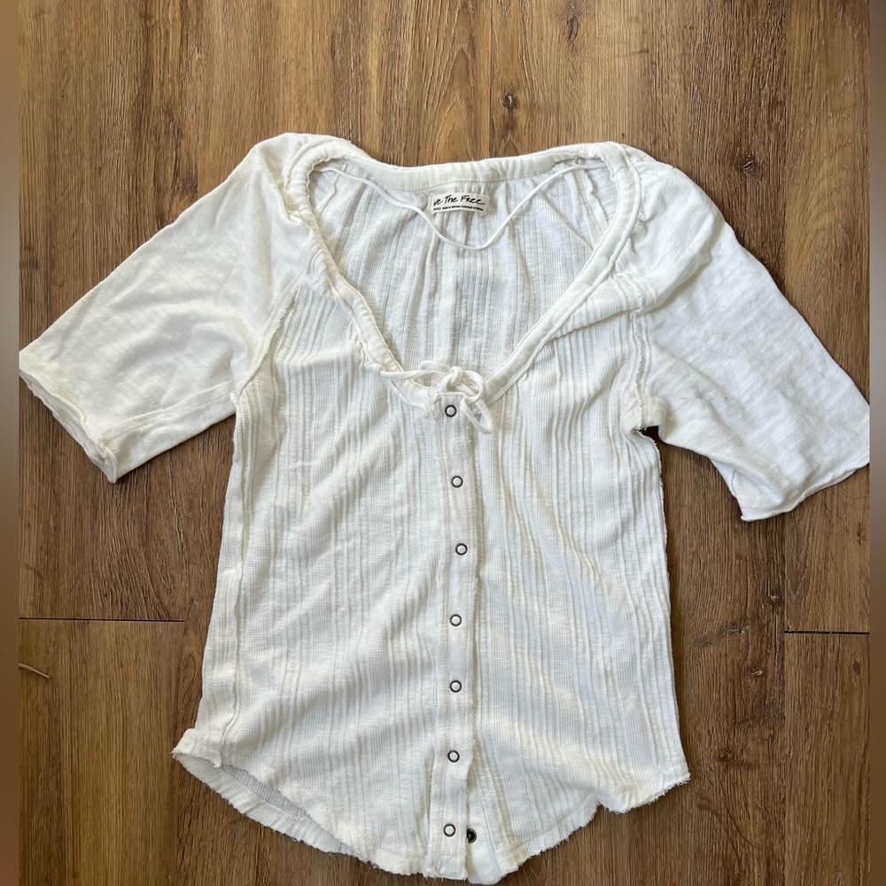 We The Free White Button-Down Women's Top Small
